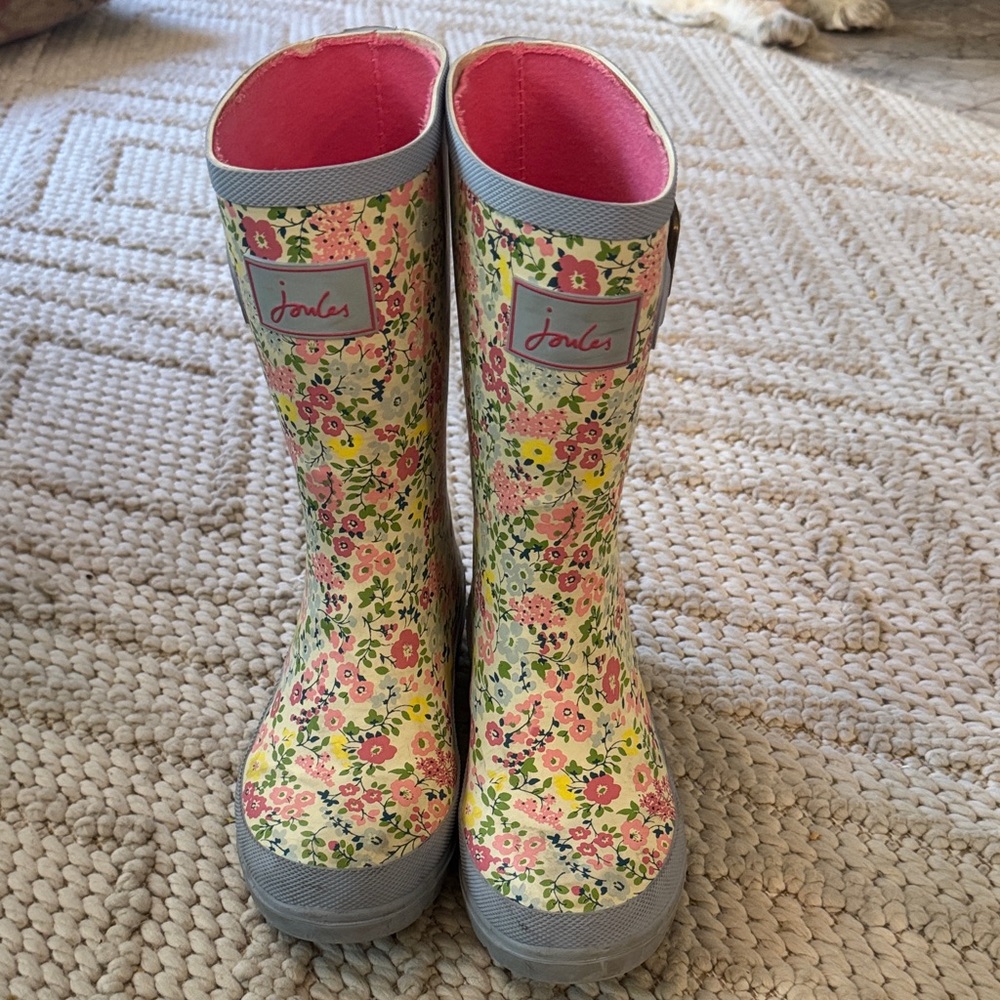 Joules Floral Print Boots with Pink and Yellow Accents